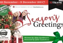 A poster for the Seasons greetings play at the 16th Ave theatre