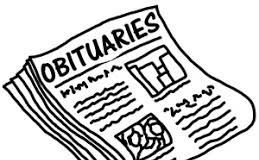 A picture of a folded news paper with the word obituaries in the title