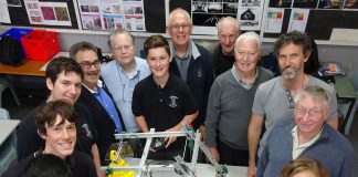 Representatives of the Masonic Lodges in Tauranga after their $1,100 donation, topped up to $1,500 by Nelson Tkatch (eSuccess Strategies), to the Tauranga Boys' College Robotics Club. From left: Joshuah Badshah (year 12), William Bruning (year 10), Cesar Vargas-Tuerlings (year 9), Nelson Tkatch (Junior Warden), William Kennedy (Treasurer & Webmaster), Braden Smith (year 9), John Denne (Lodge Master), Rodney Graham (Senior Steward), Ron Pibworth (Past Master), Darren Bruning (Robotics Team Leader), John Lever (Secretary), Annmarie Lawler (English and Design Teacher, Tauranga Boys' College). Photo credit: Antoon Moonen, Bay Waka.