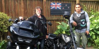 Maketū Gentleman’s Club member Rabbi prepares to saddle up with Te Maire Martin for the MGC 2017 Poker Run.