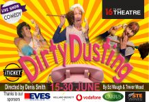 Promotional poster for the dirty dusting play at 16th avenue theatre