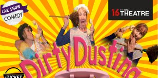 Promotional poster for the dirty dusting play at 16th avenue theatre