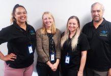 (from left): Stevie-Lee Hiroki, Lizzie Spence, Monique Rio and Walter Harawira from Hāpainga quit smoking service