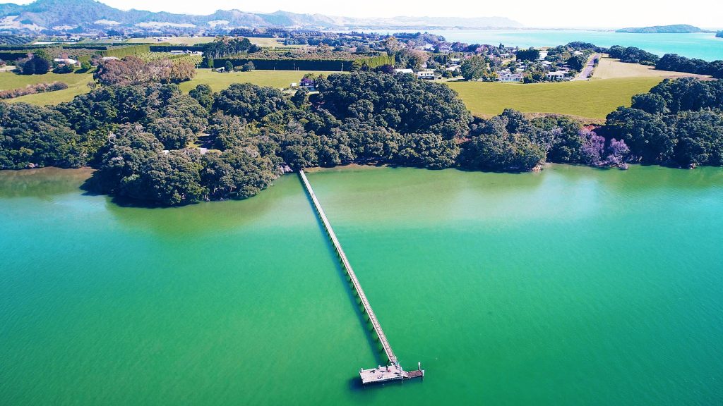 A picture of Kauri point wharf from the air