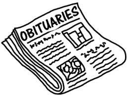 A picture of a folded news paper with the word obituaries in the title