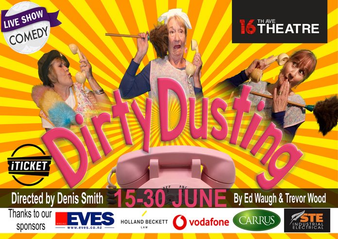 Promotional poster for the dirty dusting play at 16th avenue theatre