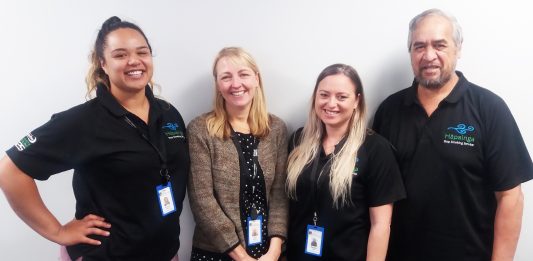 (from left): Stevie-Lee Hiroki, Lizzie Spence, Monique Rio and Walter Harawira from Hāpainga quit smoking service