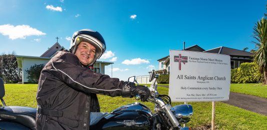 Tom unexpectedly discovered the All Saints Church in Maungatapu while out for a cruise on his motorbike.