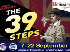 poster for the play the 39 steps produced by 16th ave theatre