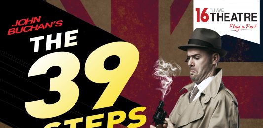 poster for the play the 39 steps produced by 16th ave theatre